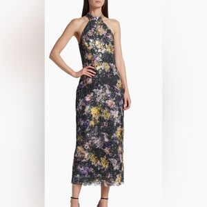 New ML Monique Lhuillier Leaha Floral Lace Midi Cocktail Dress Size 12